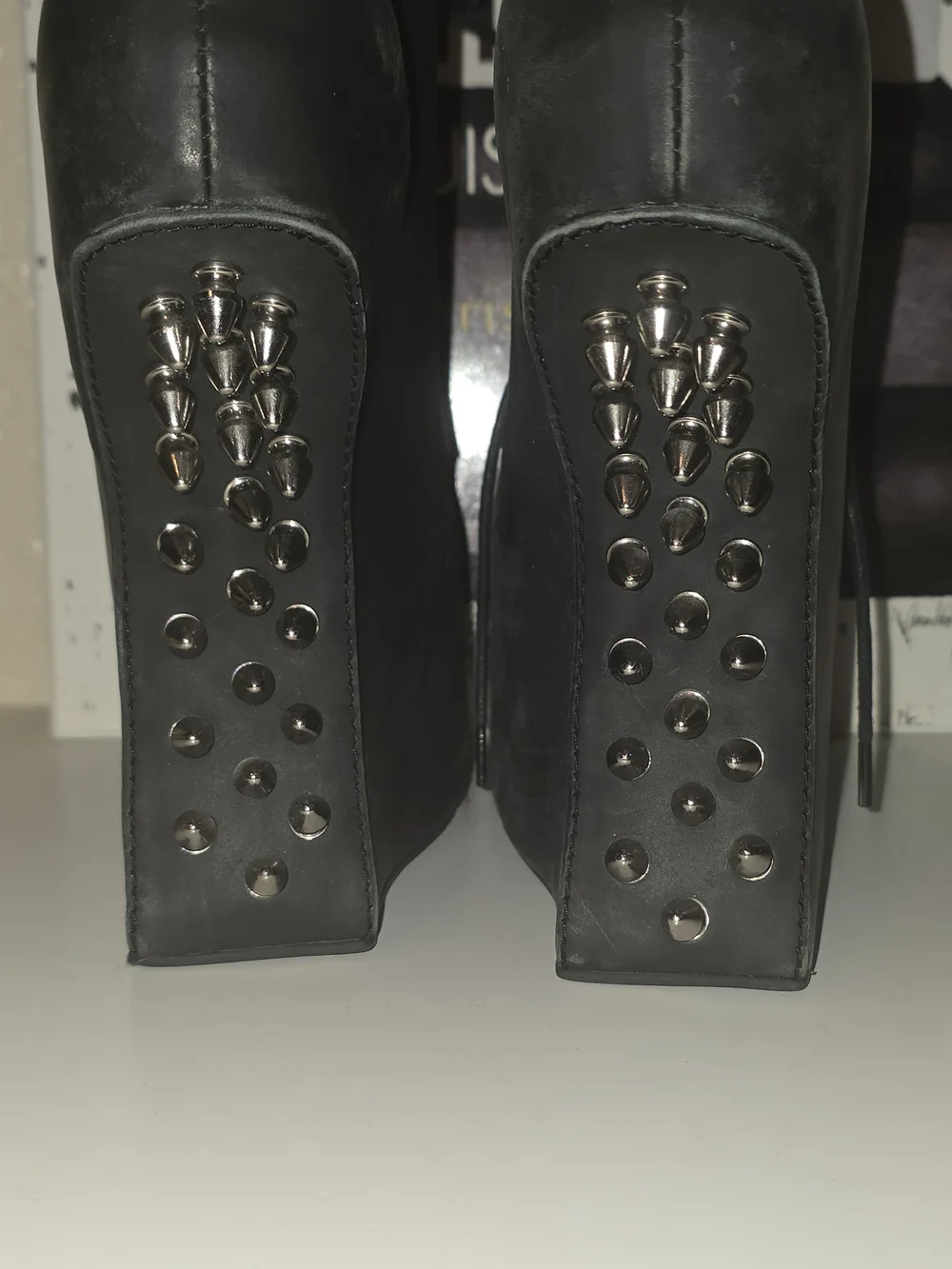 Jeffrey Campbell "NGT-LITA" Black Leather Studded Platform Lace-Up Gravity Wedge - Picture 5 of 9
